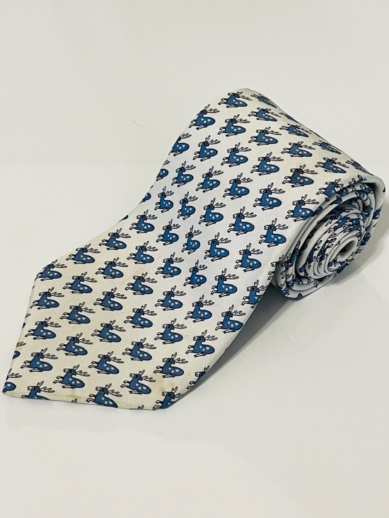 Hermes Other - HERMES 5278 SA Mens Neck Tie 100% Silk Deer Stag Novelty Blue France Fathers Day